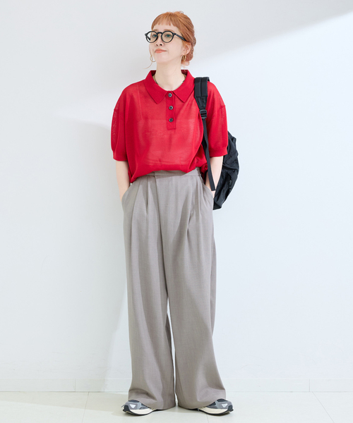 B.C STOCK（ベーセーストック）の「ウォッシャブル / 梳毛ライクラップパンツ（スラックス・レディース・ブラック/チャコールグレー・FREE）」の8枚目の写真