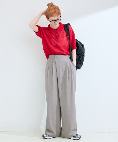 B.C STOCK（ベーセーストック）の「ウォッシャブル / 梳毛ライクラップパンツ（スラックス・レディース・ブラック/チャコールグレー・FREE）」の9枚目の写真