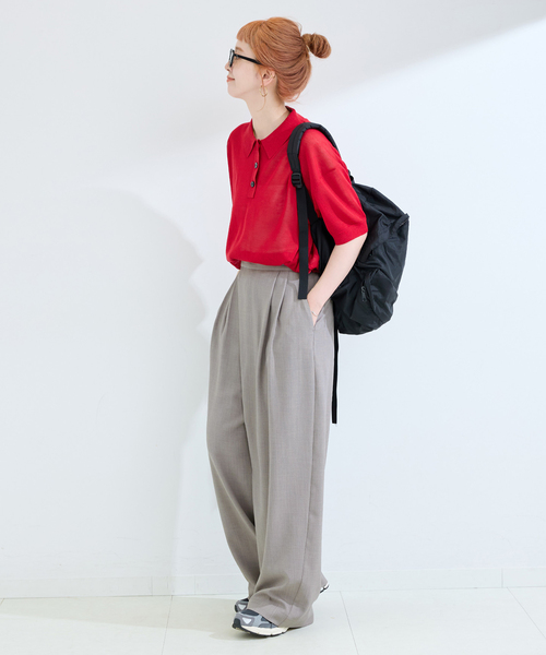 B.C STOCK（ベーセーストック）の「ウォッシャブル / 梳毛ライクラップパンツ（スラックス・レディース・ブラック/チャコールグレー・FREE）」の10枚目の写真