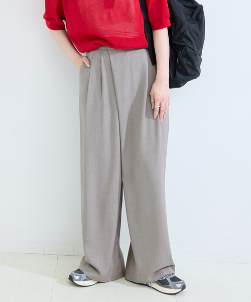 B.C STOCK（ベーセーストック）の「ウォッシャブル / 梳毛ライクラップパンツ（スラックス・レディース・ブラック/チャコールグレー・FREE）」の16枚目の写真