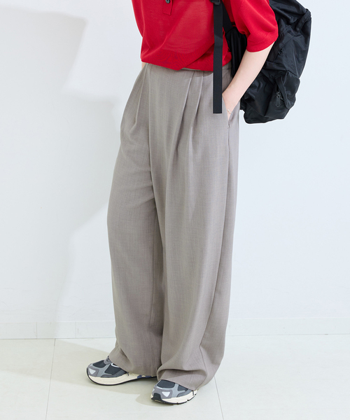 B.C STOCK（ベーセーストック）の「ウォッシャブル / 梳毛ライクラップパンツ（スラックス・レディース・ブラック/チャコールグレー・FREE）」の11枚目の写真