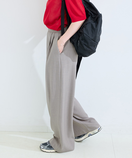 B.C STOCK（ベーセーストック）の「ウォッシャブル / 梳毛ライクラップパンツ（スラックス・レディース・ブラック/チャコールグレー・FREE）」の15枚目の写真