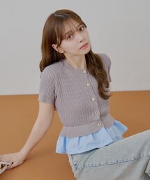 裾ドッキングケーブル半袖ニット