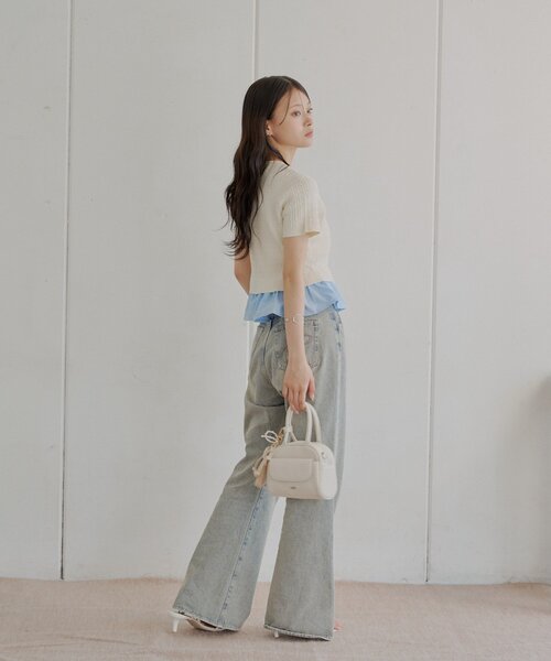 裾ドッキングケーブル半袖ニット