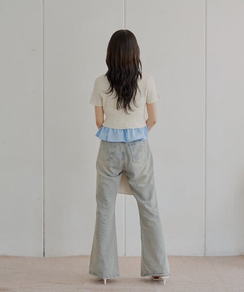 裾ドッキングケーブル半袖ニット