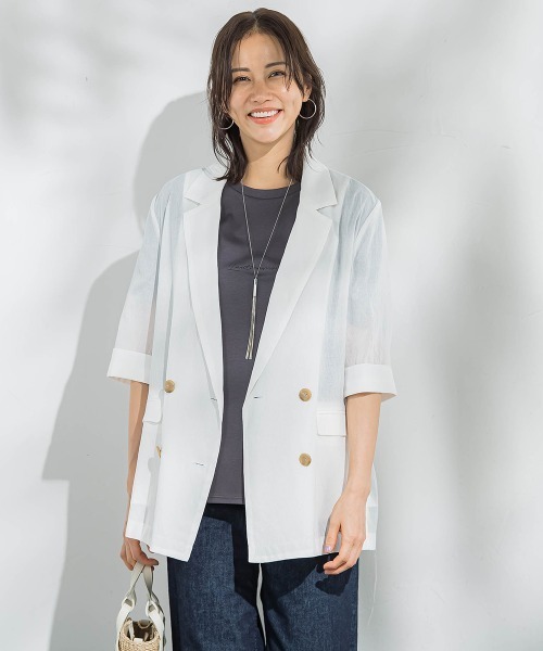 LAUTREAMONT(ロートレアモン)の「シアーダブルジャケット≪手洗い可能≫(テーラードジャケット・レディース・ホワイト/ブラウン/ブラック・9号)」の9枚目の写真
