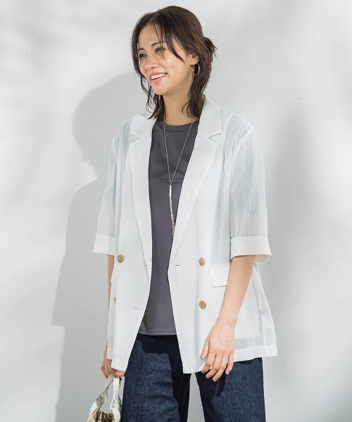 LAUTREAMONT(ロートレアモン)の「シアーダブルジャケット≪手洗い可能≫(テーラードジャケット・レディース・ホワイト/ブラウン/ブラック・9号)」の10枚目の写真