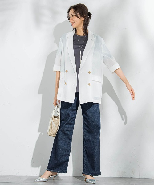 LAUTREAMONT(ロートレアモン)の「シアーダブルジャケット≪手洗い可能≫(テーラードジャケット・レディース・ホワイト/ブラウン/ブラック・9号)」の15枚目の写真