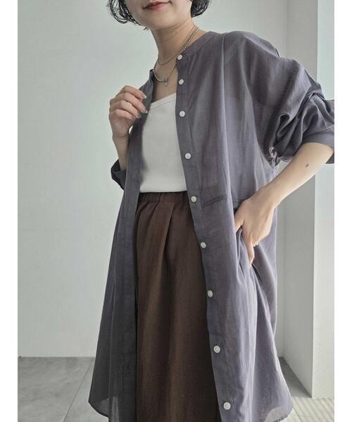 SM2（エスエムツー）の「シアーバンドカラーシャツ（シャツ/ブラウス・レディース・ブルー/オフホワイト/チャコールグレー/オレンジ・F）」の5枚目の写真