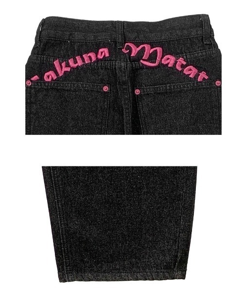 セール】ピンクレタリングバルーンワイド生デニムパンツ（デニム