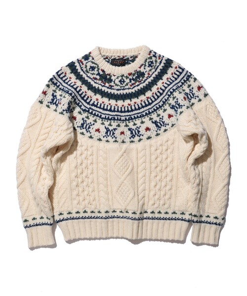 BEAMS PLUS（ビームスプラス）の「ノルディック ケーブル クルーネック ニット（ニット/セーター・メンズ・ネイビー/ホワイト/オレンジ・XL/M/S/L）」の2枚目の写真
