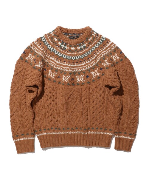 BEAMS PLUS（ビームスプラス）の「ノルディック ケーブル クルーネック ニット（ニット/セーター・メンズ・ネイビー/ホワイト/オレンジ・XL/M/S/L）」の3枚目の写真