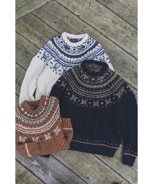 BEAMS PLUS（ビームスプラス）の「ノルディック ケーブル クルーネック ニット（ニット/セーター・メンズ・ネイビー/ホワイト/オレンジ・XL/M/S/L）」の18枚目の写真