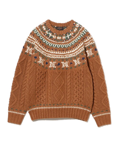 BEAMS PLUS（ビームスプラス）の「ノルディック ケーブル クルーネック ニット（ニット/セーター・メンズ・ネイビー/ホワイト/オレンジ・XL/M/S/L）」の12枚目の写真