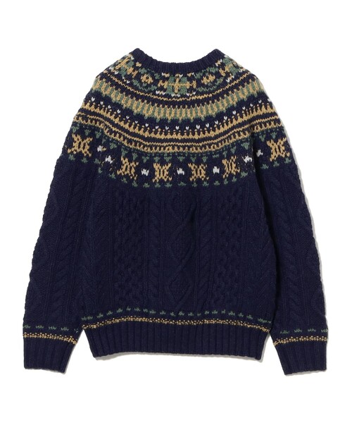 BEAMS PLUS（ビームスプラス）の「ノルディック ケーブル クルーネック ニット（ニット/セーター・メンズ・ネイビー/ホワイト/オレンジ・XL/M/S/L）」の7枚目の写真