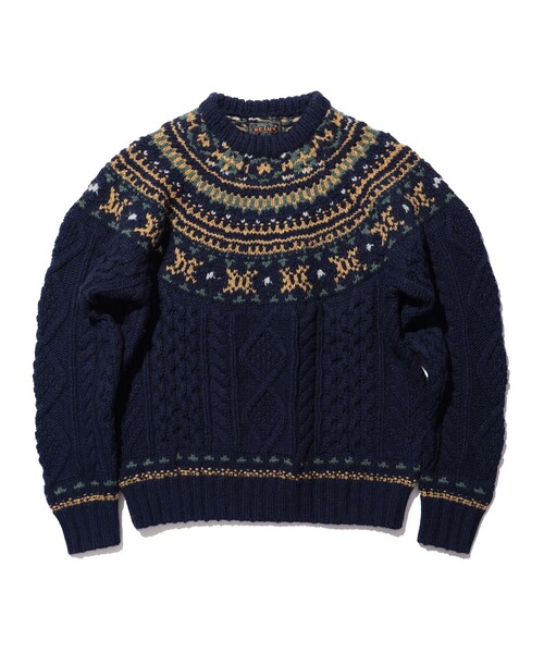 BEAMS PLUS（ビームスプラス）の「ノルディック ケーブル クルーネック ニット（ニット/セーター・メンズ・ネイビー/ホワイト/オレンジ・XL/M/S/L）」の4枚目の写真