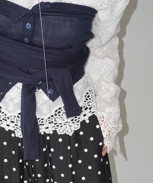 ハンドメイド　ニット　ビスチェ　フリル リボン フリル ニット ビスチェ ハンドメイド ショート丈 編み物