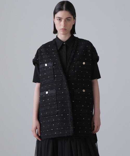 【美品】ADORE アドーア　ノーカラージャケット　ラメツイード　フルジップ 美品】ADORE アドーア ノーカラージャケット ラメツイード