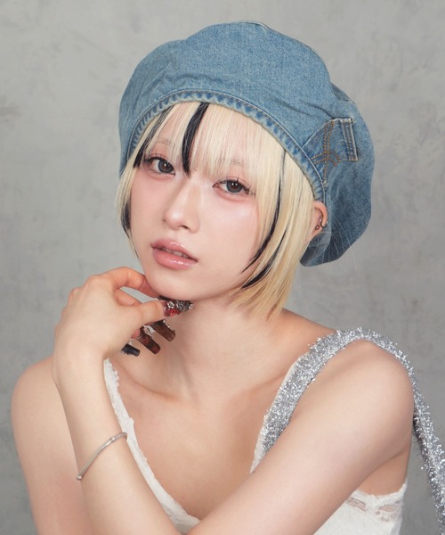 BARELY BLUE(ベアリーブルー)の「【 BARELY BLUE / ベアリーブルー 】 ルーズ フォルム ビンテージライク デニム ベレー帽(ハンチング/ベレー帽・レディース・ブルー/インディゴブルー/ライトブルー・FREE)」の2枚目の写真