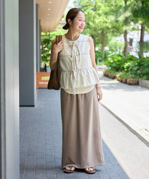JOURNAL STANDARD(ジャーナルスタンダード)の「《追加2》フィブリルキュプラジャージーマキシスカート(スカート・レディース・ベージュ/チャコールグレー・FREE)」の4枚目の写真