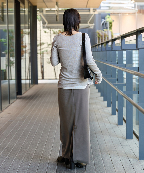 JOURNAL STANDARD(ジャーナルスタンダード)の「《追加2》フィブリルキュプラジャージーマキシスカート(スカート・レディース・ベージュ/チャコールグレー・FREE)」の6枚目の写真