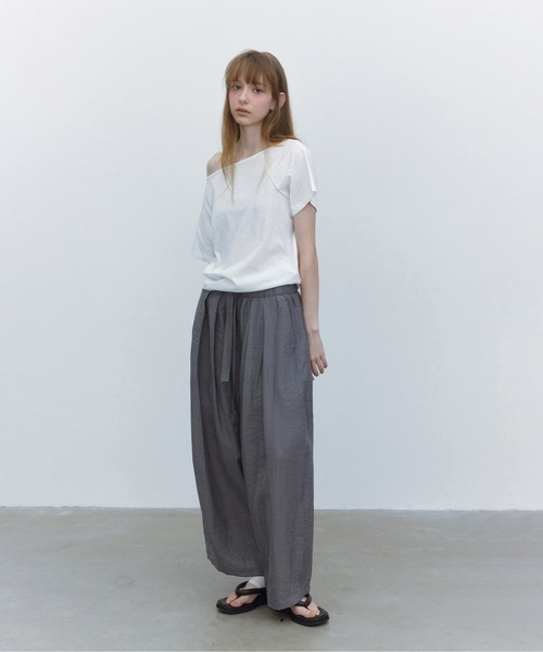 ELOOPS（イーループス）の「【ELOOPS】リボン付き ハイウエストワイドパンツ（スラックス・レディース・ライトグレー/ブラック/グレー・M）」の3枚目の写真