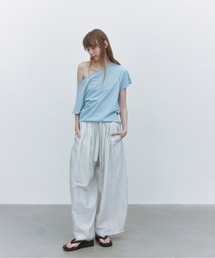 【ELOOPS】リボン付き ハイウエストワイドパンツ