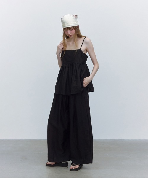 ELOOPS（イーループス）の「【ELOOPS】リボン付き ハイウエストワイドパンツ（スラックス・レディース・ライトグレー/ブラック/グレー・M）」の2枚目の写真