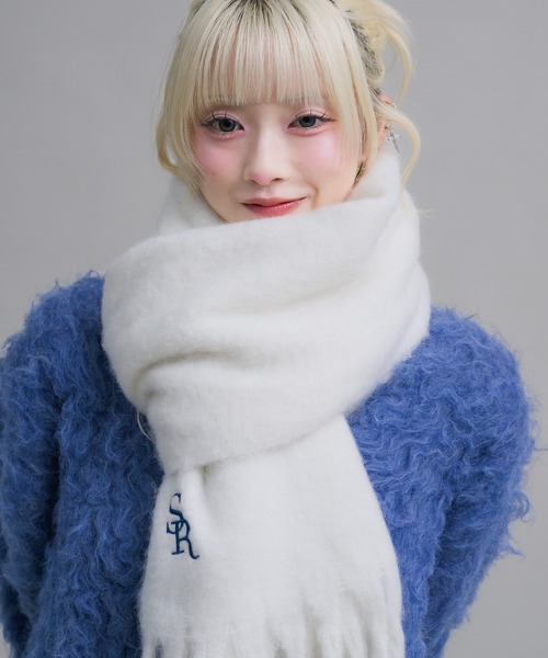 17HR（セブンティーンアワーズ）の「ロゴ刺繍マフラー（マフラー・レディース・オフホワイト/グレー/ブルー/ブラック×ホワイト/レッド・FREE）」の15枚目の写真