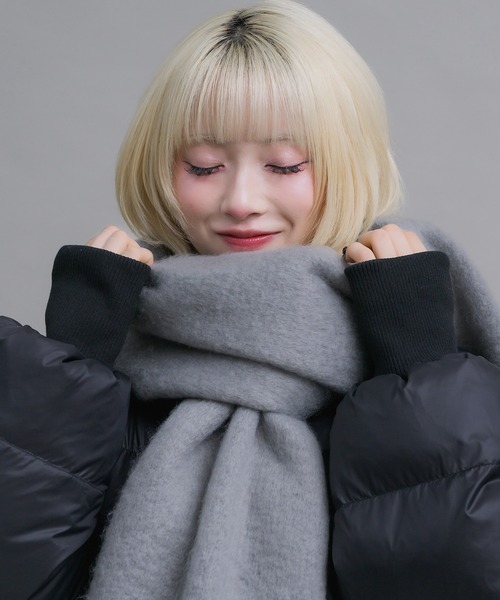 17HR（セブンティーンアワーズ）の「ロゴ刺繍マフラー（マフラー・レディース・オフホワイト/グレー/ブルー/ブラック×ホワイト/レッド・FREE）」の17枚目の写真