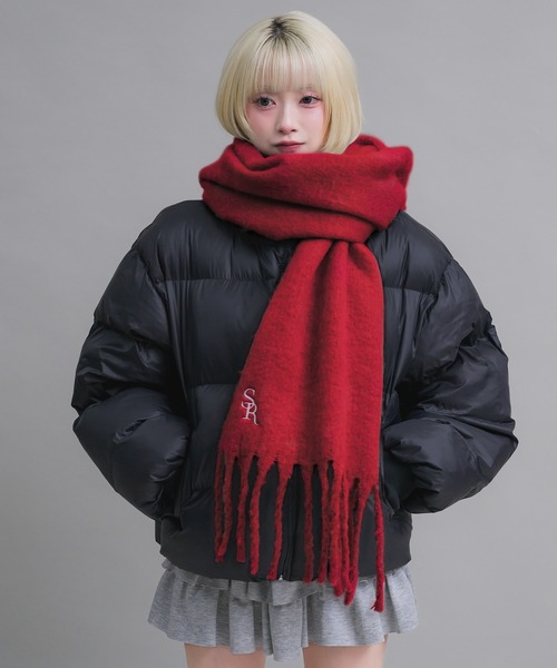 17HR（セブンティーンアワーズ）の「ロゴ刺繍マフラー（マフラー・レディース・オフホワイト/グレー/ブルー/ブラック×ホワイト/レッド・FREE）」の12枚目の写真