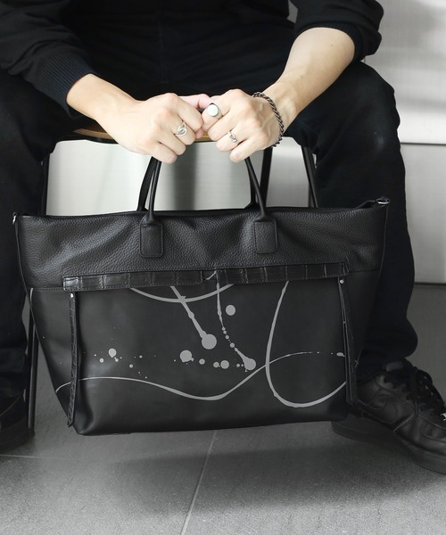 HALEINE（アレンヌ）の「[HALEINE] カーフ 2wayビジネスバッグ ペイントデザイン（ビジネスバッグ・メンズ・ブラック×グレー/ブラック×ホワイト・FREE）」の2枚目の写真