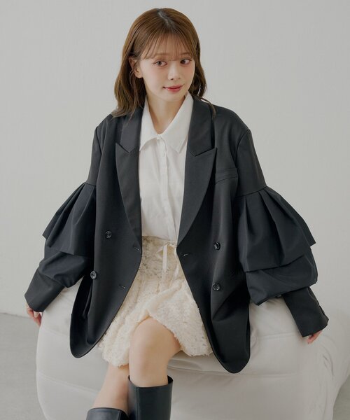 フリル付きブラウンジャケット LILY BROWN｜フロントフリルブルゾン | Rakuten Fashion(楽天