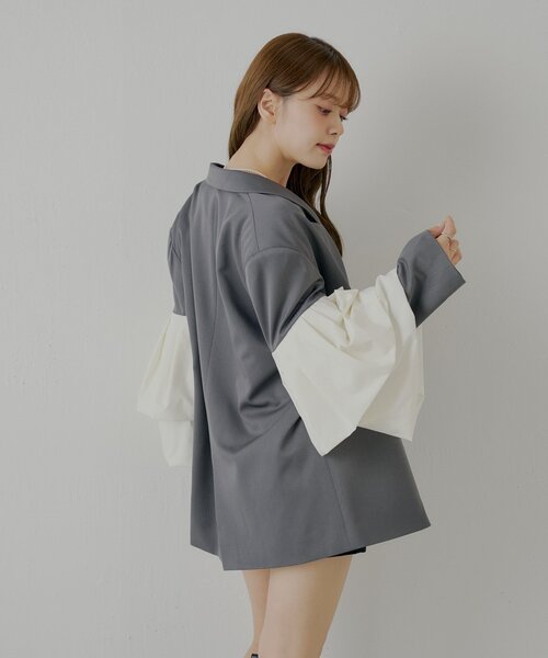 トラノイ　フリルデザインプルオーバー新品未使用　グレージュ SALON by Chico】フリルデザインオーバーダブルジャケット