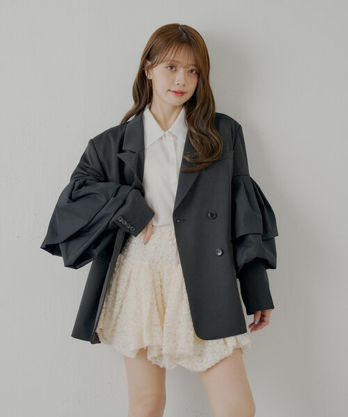 美品❣️前たてフリルが素敵❤️サマージャケット Emilyan ジャケット ノーカラージャケット UV CUT・速乾・接触冷