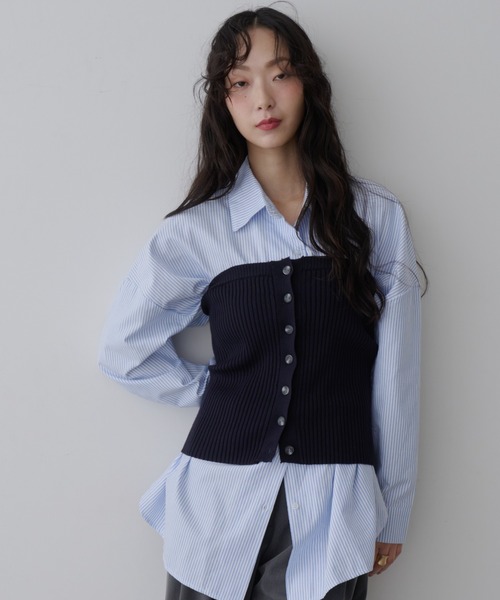 NUJOH（ヌゾ）の「Mixed Tube Knit / ミックス チューブ ニット（チューブトップ・レディース・ネイビー/グレー・FREE）」の2枚目の写真