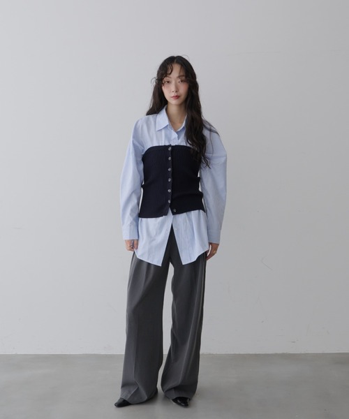 NUJOH（ヌゾ）の「Mixed Tube Knit / ミックス チューブ ニット（チューブトップ・レディース・ネイビー/グレー・FREE）」の3枚目の写真