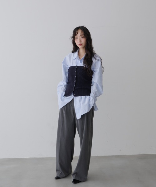 NUJOH（ヌゾ）の「Mixed Tube Knit / ミックス チューブ ニット（チューブトップ・レディース・ネイビー/グレー・FREE）」の4枚目の写真