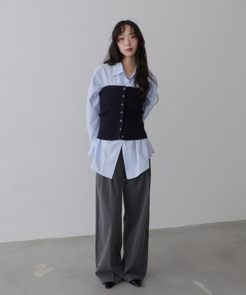 NUJOH（ヌゾ）の「Mixed Tube Knit / ミックス チューブ ニット（チューブトップ・レディース・ネイビー/グレー・FREE）」の5枚目の写真