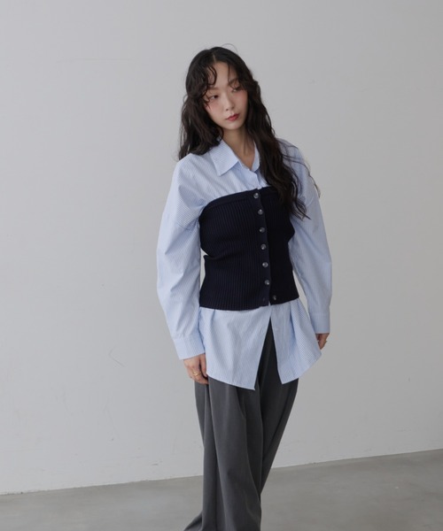 NUJOH（ヌゾ）の「Mixed Tube Knit / ミックス チューブ ニット（チューブトップ・レディース・ネイビー/グレー・FREE）」の6枚目の写真