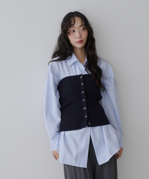 NUJOH（ヌゾ）の「Mixed Tube Knit / ミックス チューブ ニット（チューブトップ・レディース・ネイビー/グレー・FREE）」の8枚目の写真
