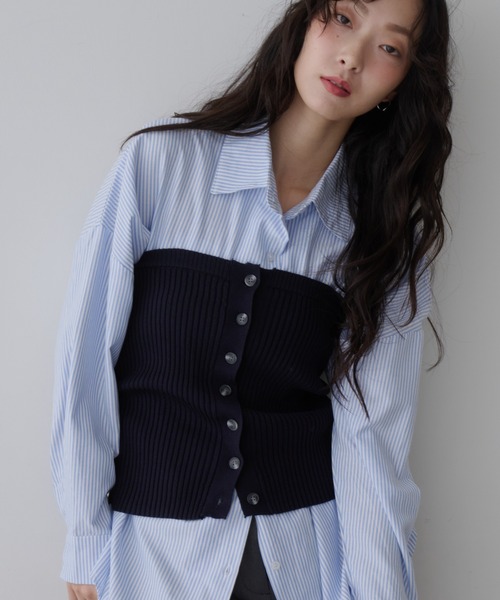 NUJOH（ヌゾ）の「Mixed Tube Knit / ミックス チューブ ニット（チューブトップ・レディース・ネイビー/グレー・FREE）」の9枚目の写真