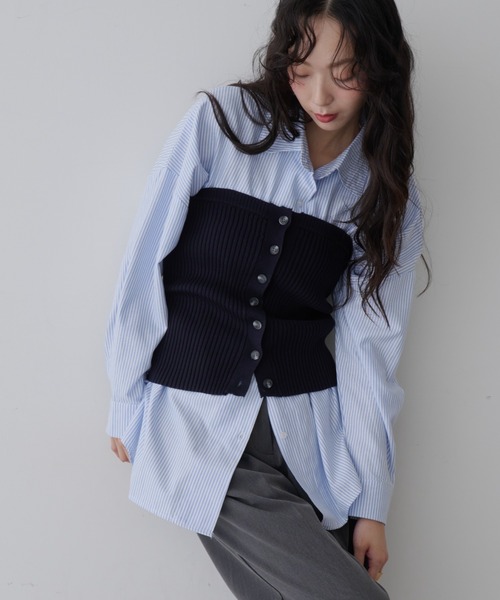 NUJOH（ヌゾ）の「Mixed Tube Knit / ミックス チューブ ニット（チューブトップ・レディース・ネイビー/グレー・FREE）」の10枚目の写真
