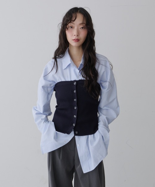 NUJOH（ヌゾ）の「Mixed Tube Knit / ミックス チューブ ニット（チューブトップ・レディース・ネイビー/グレー・FREE）」の11枚目の写真