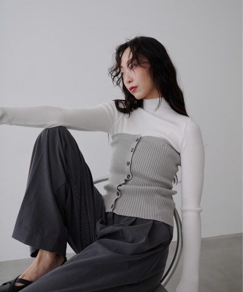 NUJOH（ヌゾ）の「Mixed Tube Knit / ミックス チューブ ニット（チューブトップ・レディース・ネイビー/グレー・FREE）」の13枚目の写真