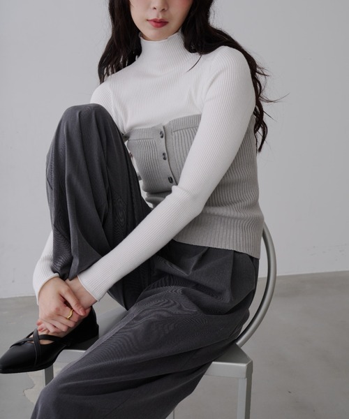 NUJOH（ヌゾ）の「Mixed Tube Knit / ミックス チューブ ニット（チューブトップ・レディース・ネイビー/グレー・FREE）」の14枚目の写真