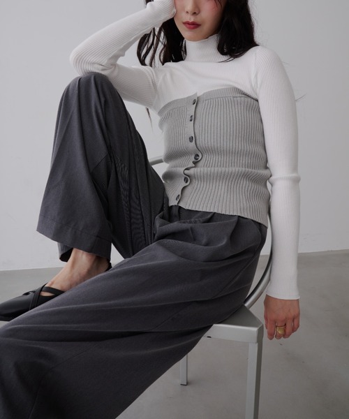 NUJOH（ヌゾ）の「Mixed Tube Knit / ミックス チューブ ニット（チューブトップ・レディース・ネイビー/グレー・FREE）」の15枚目の写真