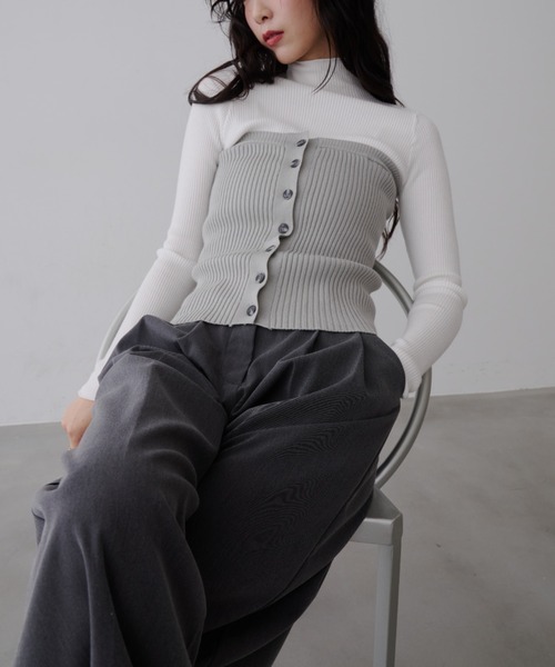 NUJOH（ヌゾ）の「Mixed Tube Knit / ミックス チューブ ニット（チューブトップ・レディース・ネイビー/グレー・FREE）」の16枚目の写真