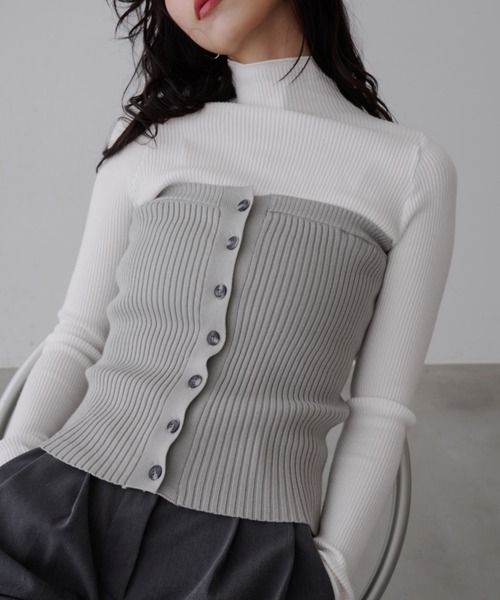NUJOH（ヌゾ）の「Mixed Tube Knit / ミックス チューブ ニット（チューブトップ・レディース・ネイビー/グレー・FREE）」の17枚目の写真