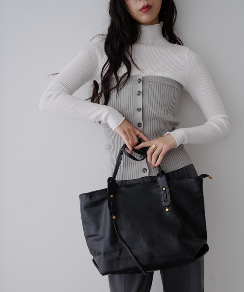 NUJOH（ヌゾ）の「Mixed Tube Knit / ミックス チューブ ニット（チューブトップ・レディース・ネイビー/グレー・FREE）」の19枚目の写真